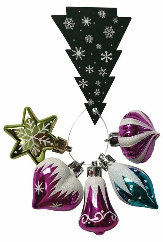 Украшения Волшебная страна новогодние, елочные с рисунком, пластиковые, диаметр 5см, 5шт. в упаковке / товары для праздников