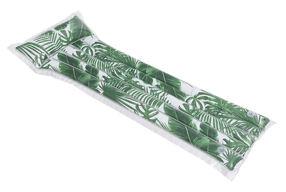 Матрас для плавания ECOS / Экос Sunclub Листья надувной, из ПВХ, зеленый, 171х66х22см / товары для спорта и отдыха