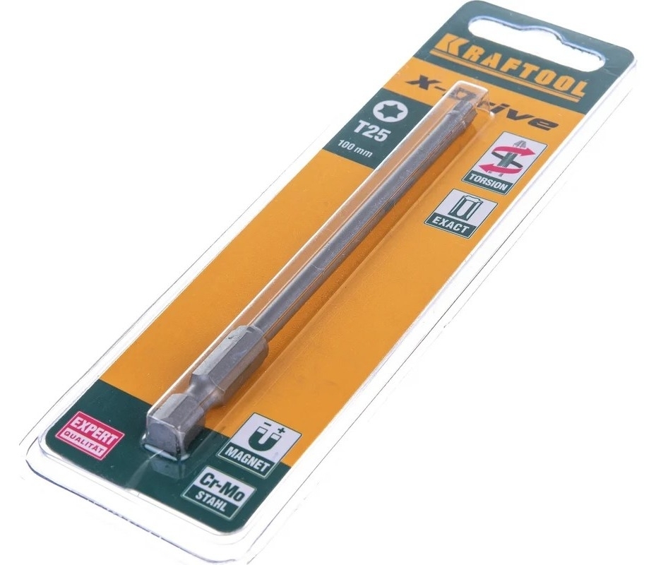 Бита KRAFTOOL / Крафтул X-DRIVE торсионная, для шуруповерта, из хромомолибденовой стали, T25, 100мм, 1шт. / инструменты