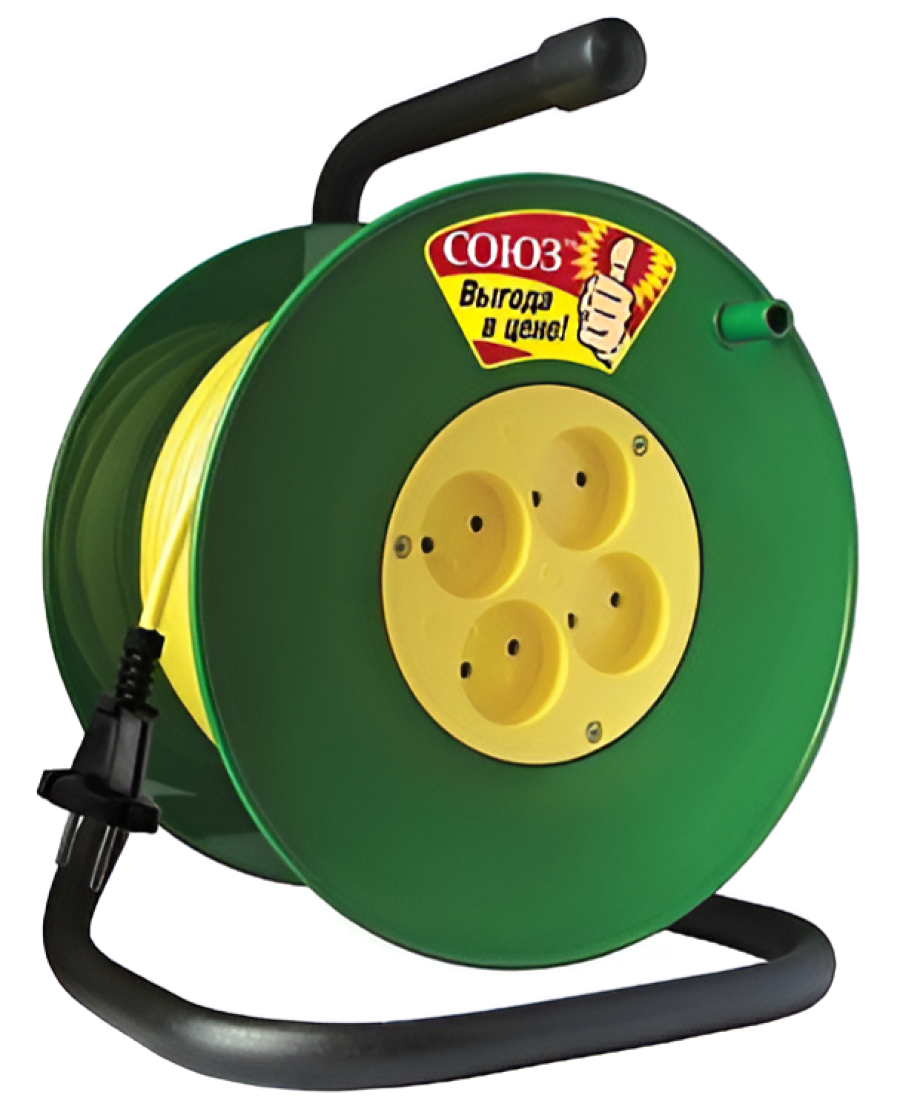 Удлинитель силовой Союз на катушке, провод ПВС, 4 розетки, 20м / электрика