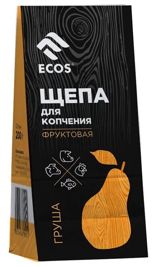 Щепа для копчения ECOS / Экос Груша для приготовления мяса, рыбы и птицы, из древесины фруктовых пород, 200г / товары для дома