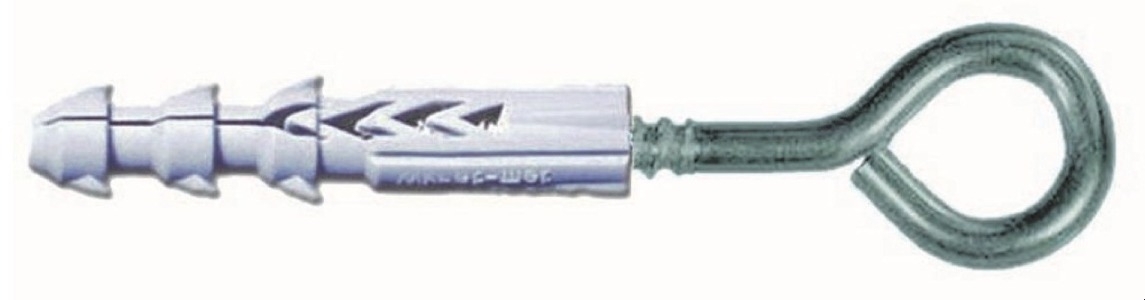 Крюк Стройбат кольцо, с дюбелем, оцинкованный, металлический, серый, 4×50мм, 6шт. / крепеж