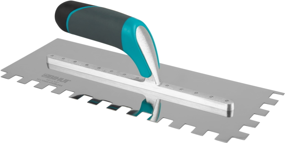 Шпатель зубчатый BIHUI / Бихай PTSB08 для штукатурно-отделочных работ, из нержавеющей стали, серый, 280×115мм / гребенка