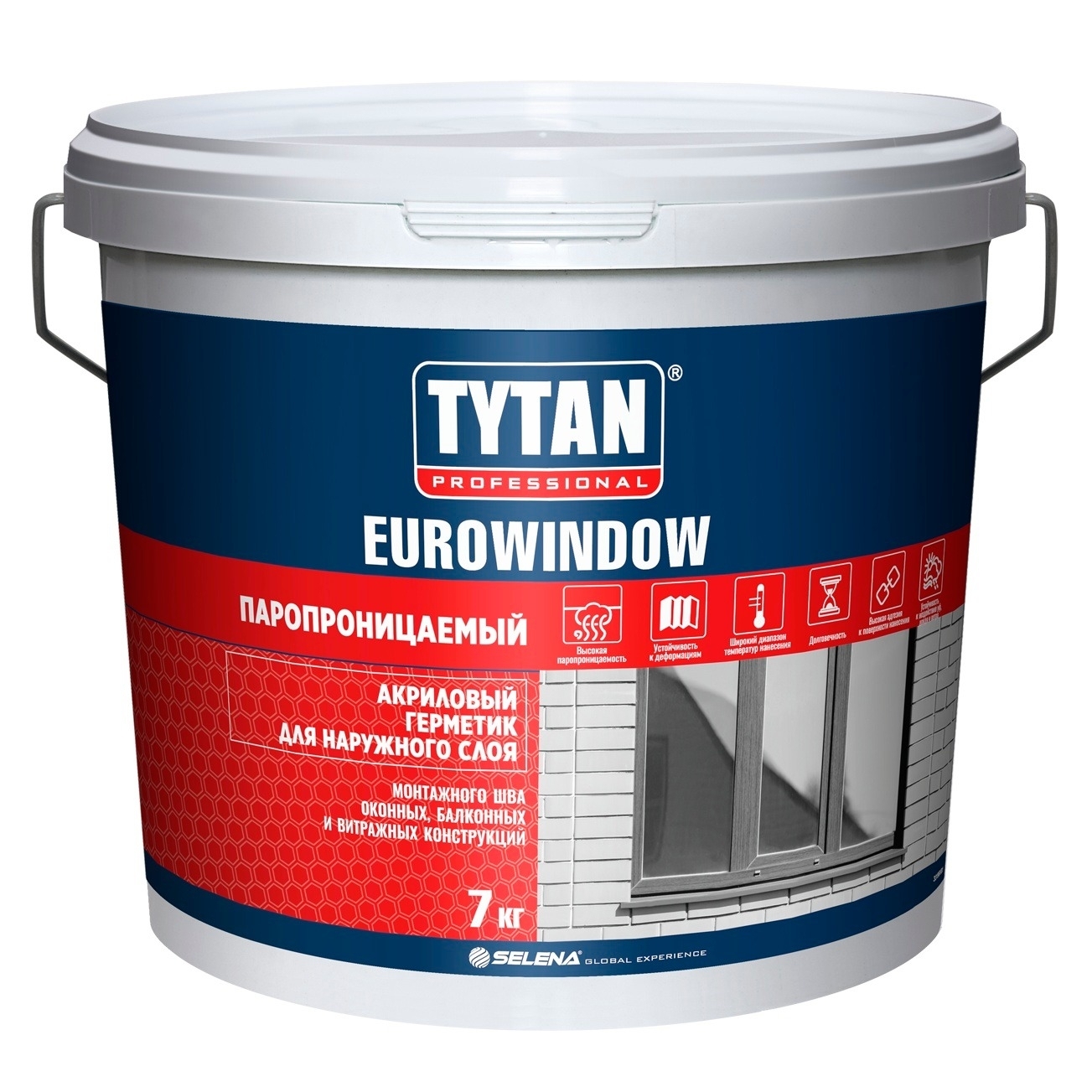 Герметик акриловый TYTAN Professional / Титан Профессионал EUROWINDOW паропроницаемый для наружного слоя, белый, 7кг / строительство и ремонт