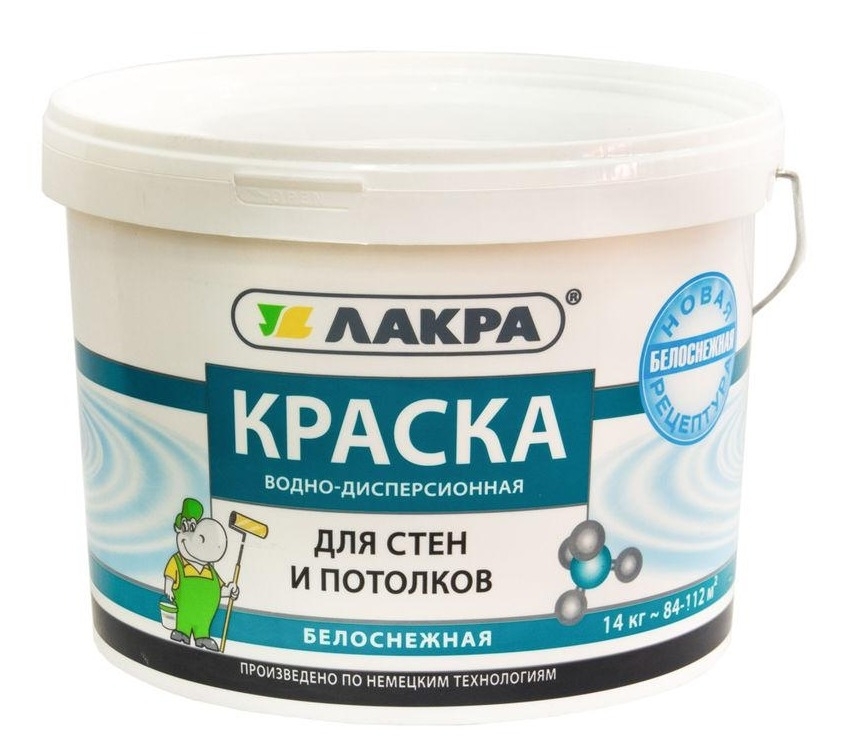 Краска акриловая Лакра для стен и потолков, по бетону, белоснежная, 14кг / лакокрасочные материалы