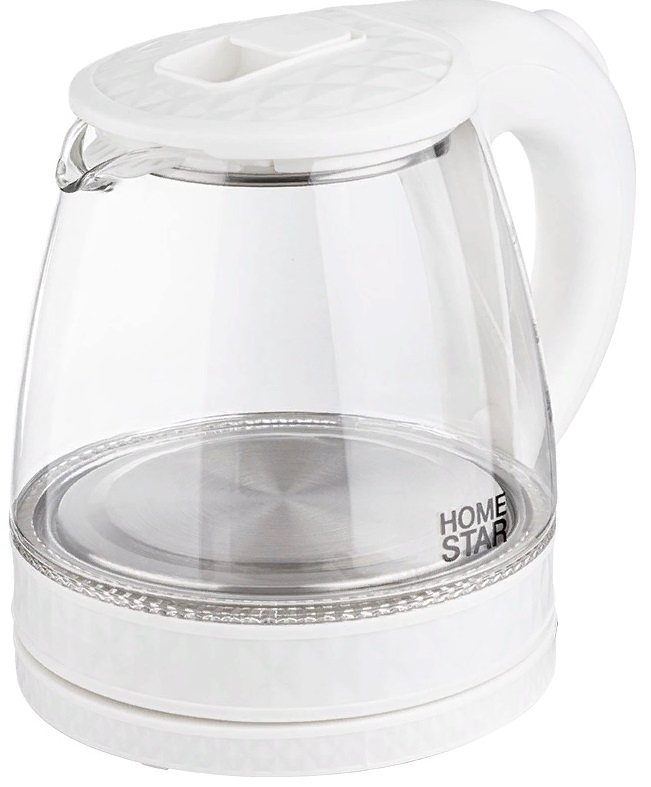 Чайник электрический Homestar / Хоумстар HS-1053 с подсветкой, в корпусе из стекла и пластика, белый, 1.2л, 1500Вт / товары для дома