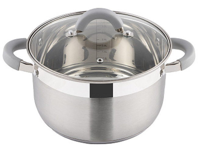 Кастрюля Mallony / Маллони Felicita с крышкой, из нержавеющей стали, диаметром 22см, высотой 13.5см, объемом 5.1л / посуда для кухни