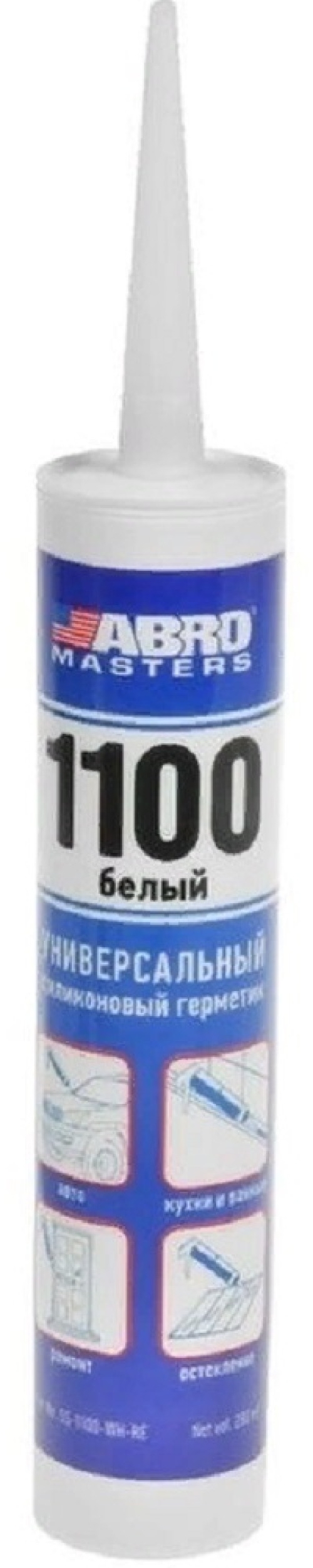 Герметик силиконовый ABRO Masters / Абро Мастер 1100 санитарный нейтральный, белый, 280мл / строительство и ремонт