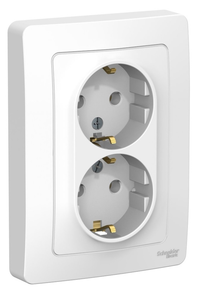 Розетка Schneider Electric / Шнайдер Электрик Blanca BLNRS001021 2-местная, с заземлением, без защитных шторок, из пластика, цвет белый, 118×85×47.6мм, 16А, IP20 / электрика