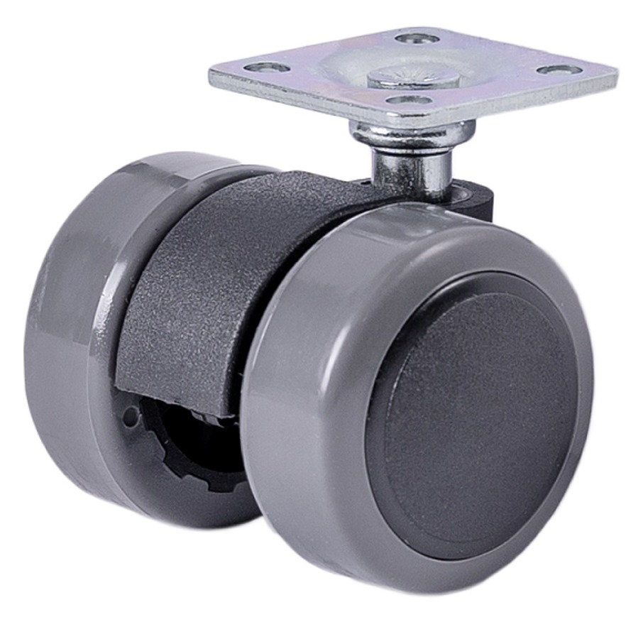 Мебельное колесо Larvij / Ларвидж LWP-34GY двойное, поворотное, на платформе, пластиковое, серое, диаметр 34мм / фурнитура