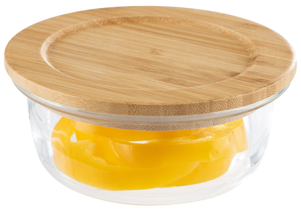 Контейнер пищевой Leonord / Леонорд Bambu с крышкой из бамбука, стеклянный, прозрачный, 400мл / хранение продуктов