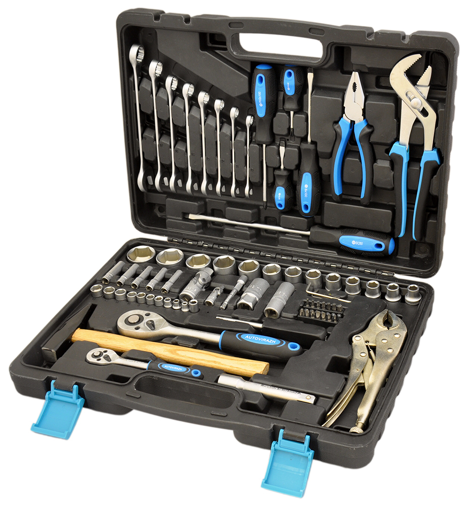 Набор инструментов AUTOVIRAZH / Автовираж для слесарно-монтажных, ремонтных и бытовых работ, из хромованадиевой стали, 72 предмета