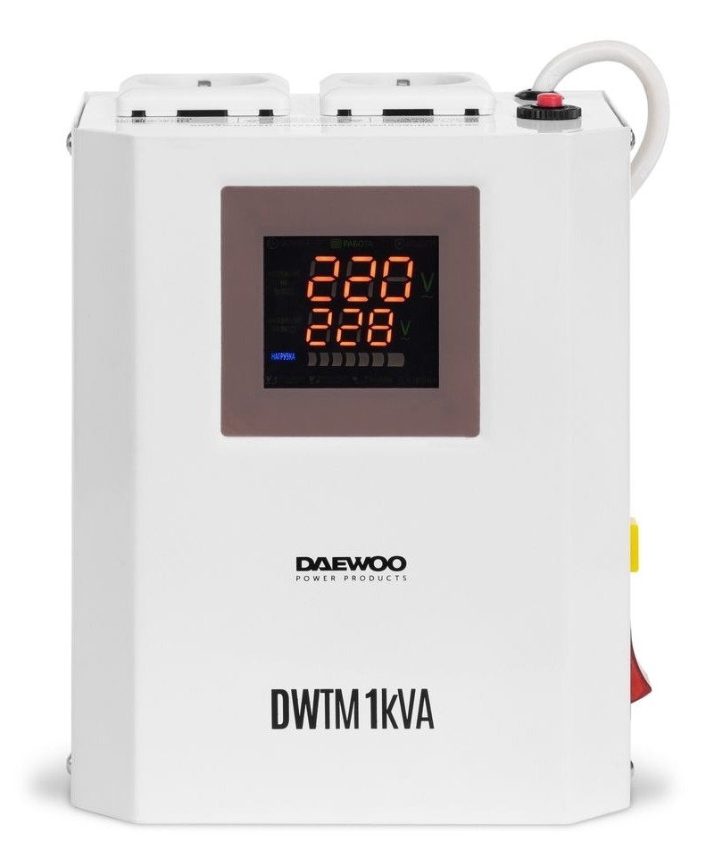 Стабилизатор напряжения DAEWOO / Дэу DW-TM1kVA настенный, цифровой, однофазный, 140-270В, погрешность 8%, 50Гц, IP20, 1кВт / электрика
