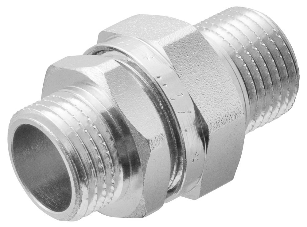 Сгон MPF / МПФ прямой, американка, наружная резьба, из латуни, с никелированным покрытием, диаметр 1/2дюйма, длина 45мм / водоснабжение