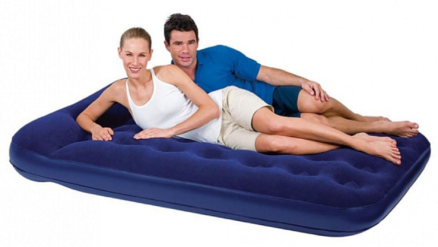 Матрас надувной Bestway / Бествей 67226 двуспальный, со встроенным механическим ножным насосом, из винила, синий, 203х152х28см / товары для дома и отдыха