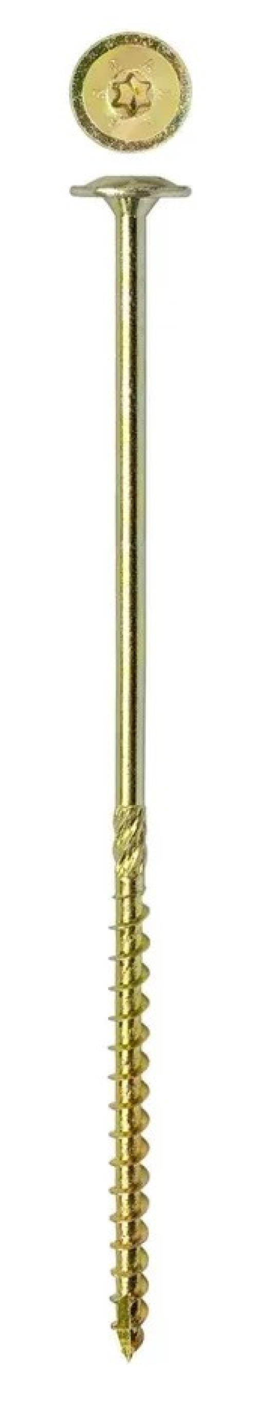 Саморез Daxmer / Даксмер конструкционный для листовых материалов с прессшайбой, тарельчатый из углеродистой стали, желтый, 8х200мм, T40, 50шт. в упаковке / крепеж