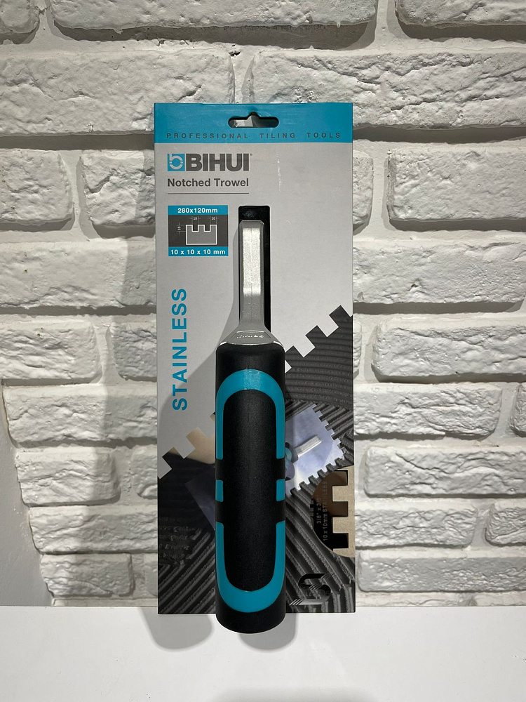 Шпатель зубчатый BIHUI / Бихай для штукатурно-отделочных работ, из нержавеющей стали, серый, 280×120мм / гребенка