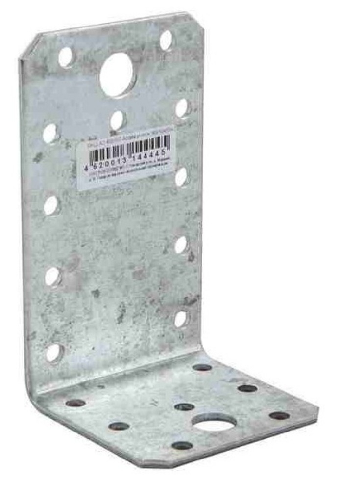 Крепежный уголок Rock Solid Connection / Рок Солид Конекшн ассиметричный перфорированный, из оцинкованной стали, серый, 50х90х55х2мм / строительство и ремонт
