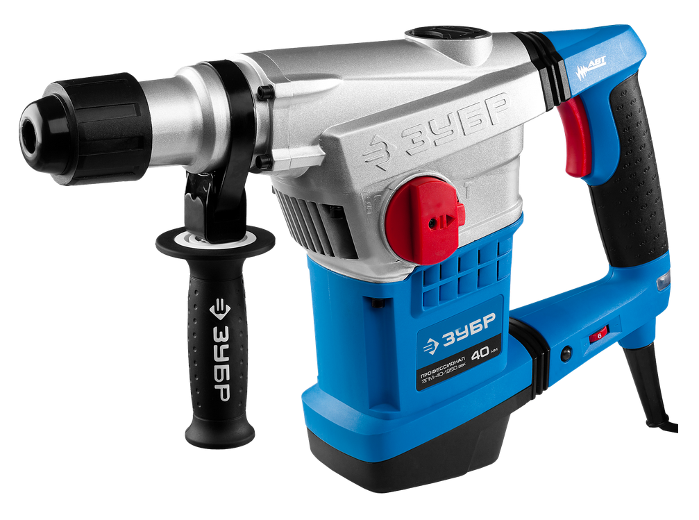 Перфоратор Зубр Профессионал ЗПМ-40-1250 ЭВК в пластиковом кейсе, щеточный, синий, SDS-Max, 2 режима работы, 10Дж, 502х145х36мм, 1250Вт / инструменты