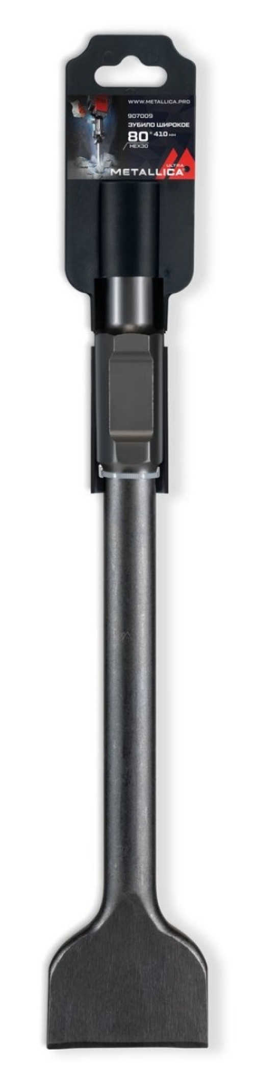 Зубило для перфоратора METALLICA Ultra / Металлика Ультра плоское широкое, из инструментальной стали, хвостовик HEX30, 80х410мм / инструменты