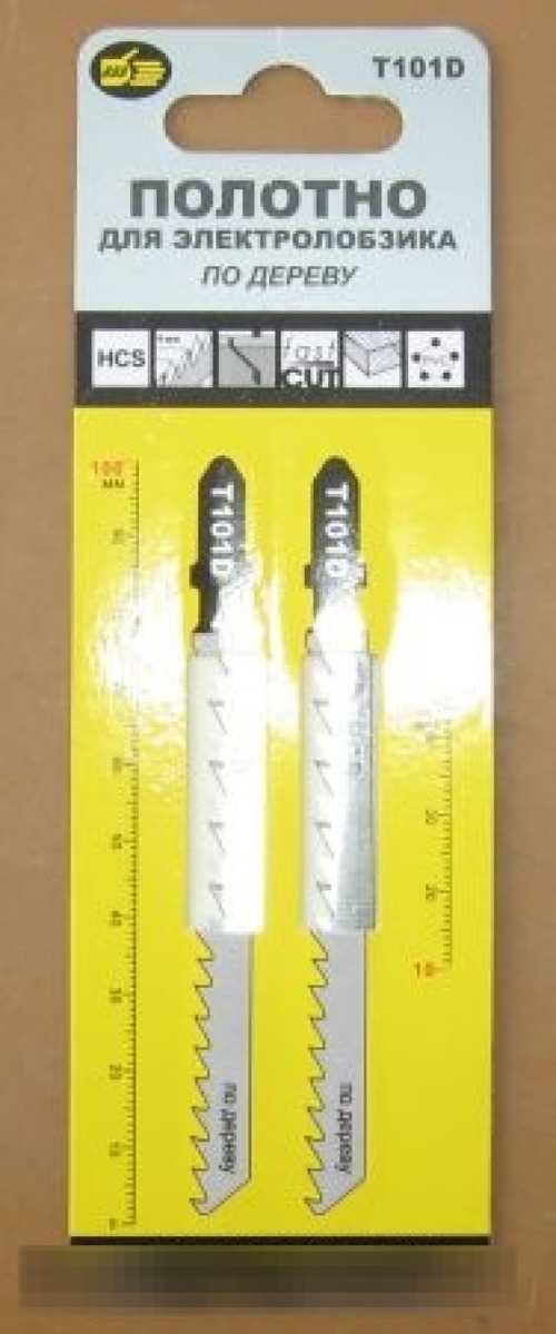 Пилка для лобзика 888 T101D по дереву, быстрый рез, Т-образный хвостовик, из стали HCS, рабочая длина 75мм, 2шт. / оснастка