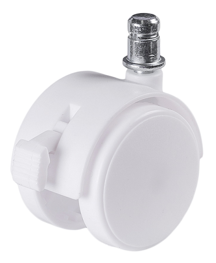 Мебельное колесо Larvij / Ларвидж LWSB10-50WH двойное, поворотное, с тормозом, пластиковое, белое, диаметр 50мм / фурнитура