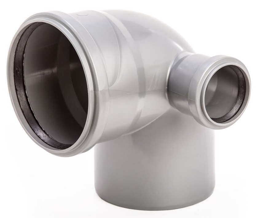 Отвод канализационный Lammin / Ламмин раструбный с правым выходом, полипропиленовый, серый, d110х50мм, 87.5 / сантехника