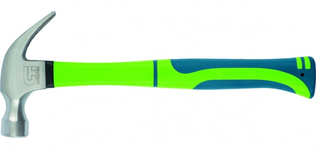 Молоток СИБРТЕХ гвоздодер, с магнитом, фиберглассовая ручка, стальной боек, зеленый, 390мм / инструменты для ремонта и строительства