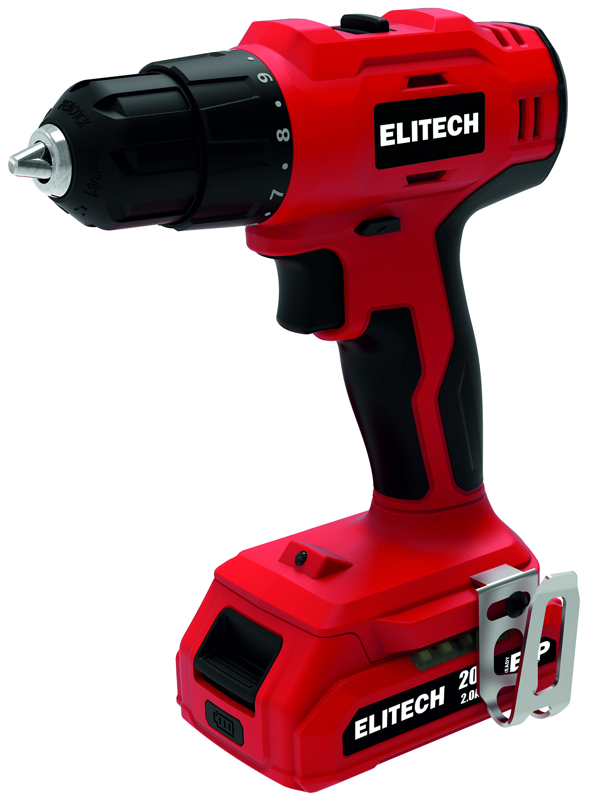 Дрель-шуруповерт аккумуляторная ELITECH ДМ / Элитеч ДМ ДА 202СЛ с подсветкой, 2 аккумулятора, в кейсе, 20В, Li-Ion, 2А/ч, 30Нм, 2 скорости / электроинструмент