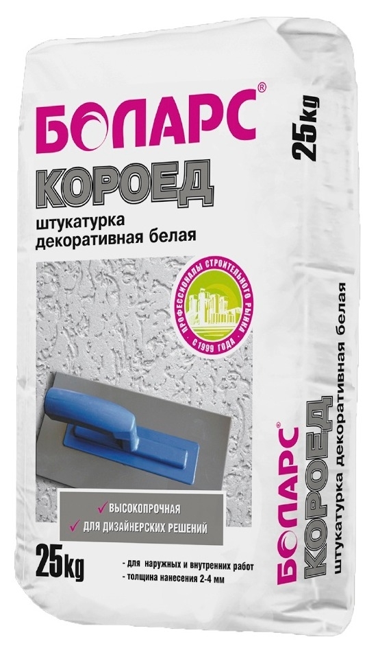 Декоративная штукатурка Боларс Короед фракция 2.5мм, фактурная, для внутренних и наружных работ, цементная, белая, 25кг / строительные смеси