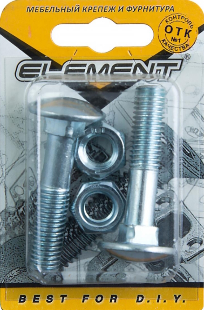 Болт мебельный Element / Элемент с гайкой, оцинкованная сталь, DIN 603, 10×40мм, 2шт. / крепеж