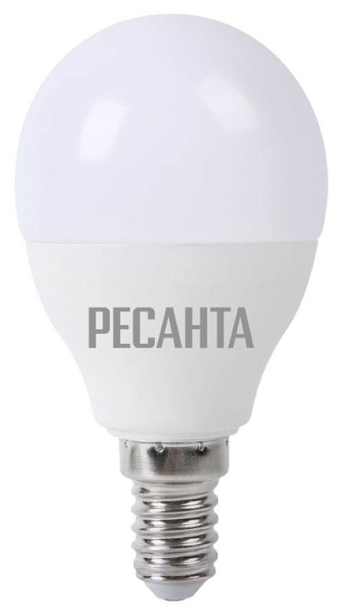 Лампочка светодиодная Ресанта шар, G45, Е14, 2700К, 560Лм, теплый свет, 220В, 7Вт / освещение