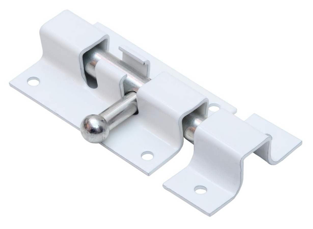Задвижка СКОБЯНОЙ ШП-40 накладная, прямоугольная, из стали, белая, 40мм / шпингалет