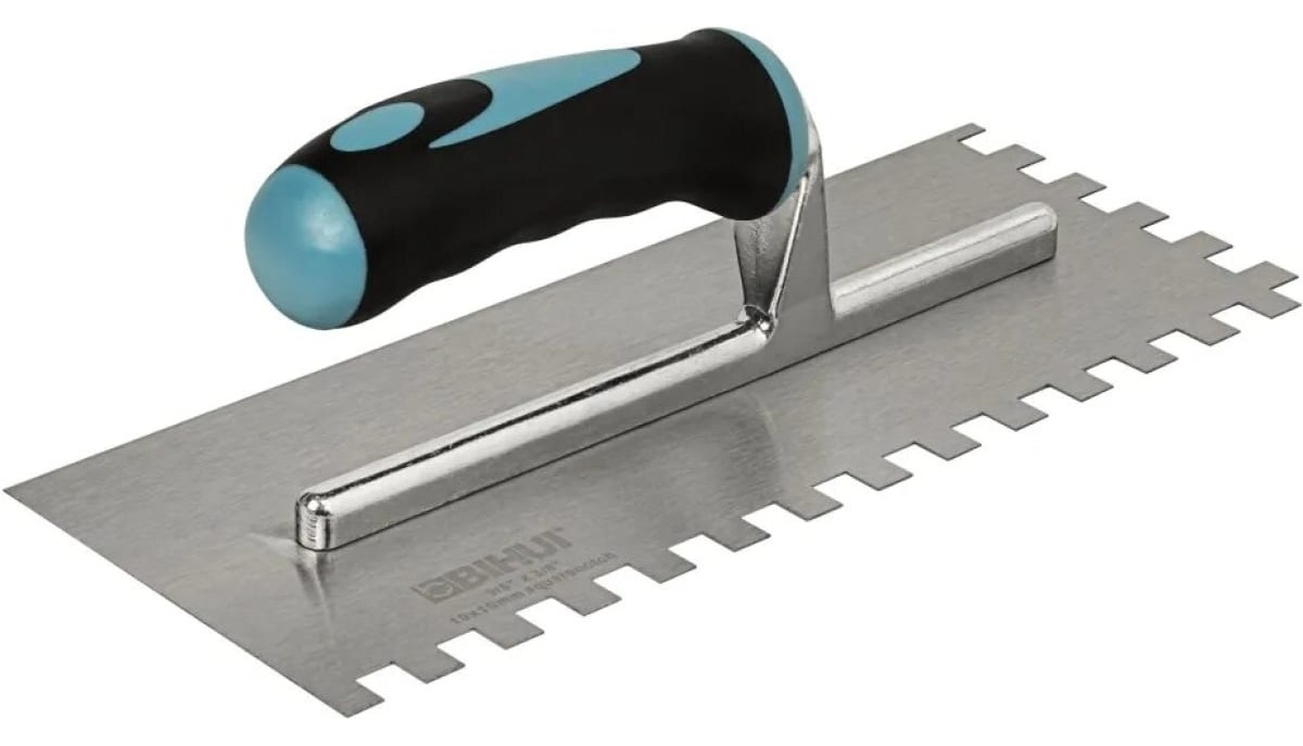 Шпатель зубчатый BIHUI / Бихай для штукатурно-отделочных работ, из нержавеющей стали, серый, зуб 10мм, 280×115мм / инструменты, гребенка