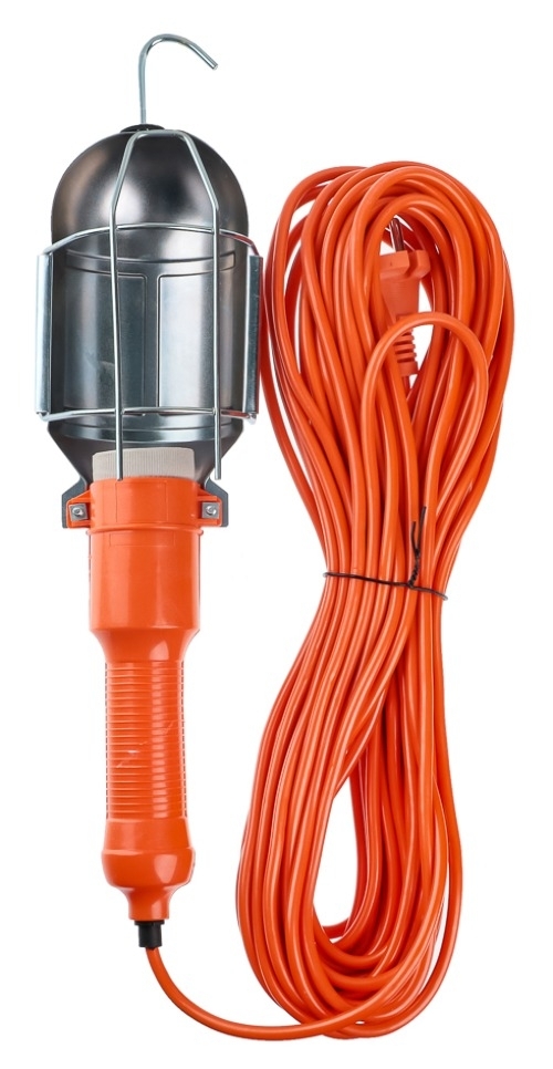 Светильник переносной Ермак с крюком для подвешивания, в корпусе из металла и пластика, оранжевый, длина кабеля 15м, 220В, Е27, 60Вт / электрика