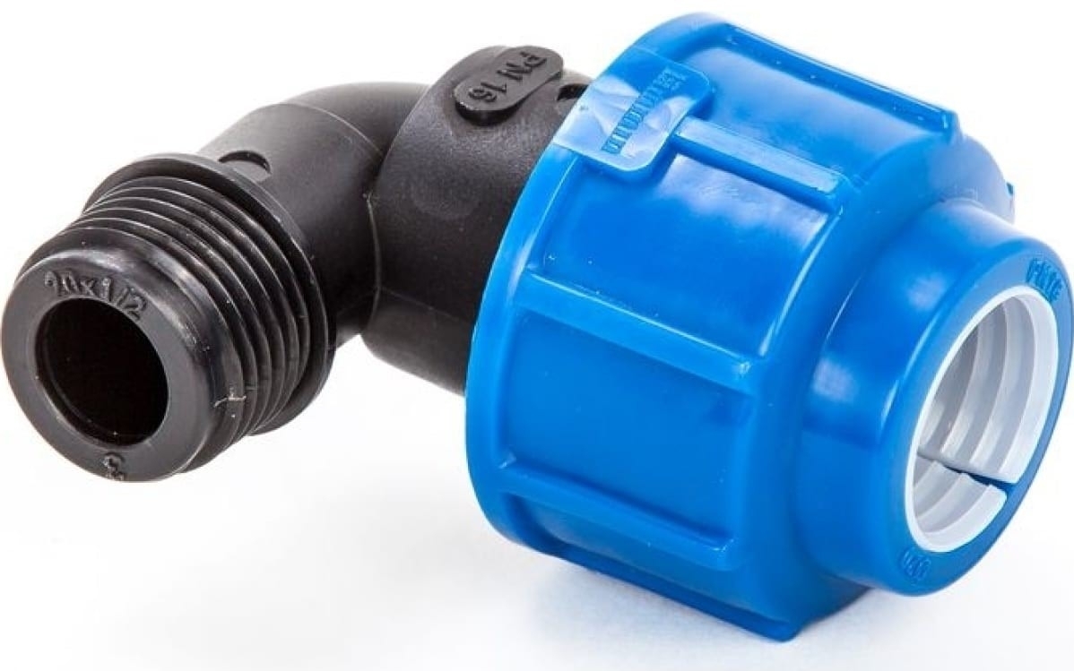 Отвод компрессионный Lammin / Ламмин переходной, для ПНД труб, из полиэтилена низкого давления, угол 90°, наружная резьба 1/2дюйма, диаметр присоединения 25мм / водоснабжение