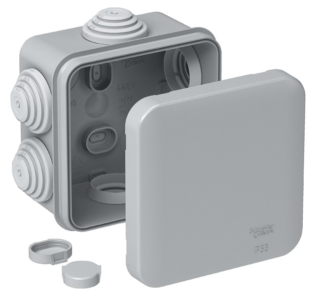 Распределительная коробка Schneider Electric / Шнайдер Электрик IMT350921 квадратная, пластиковая, серая, 85х85х40мм, 6 вводов, IP55 / электрика