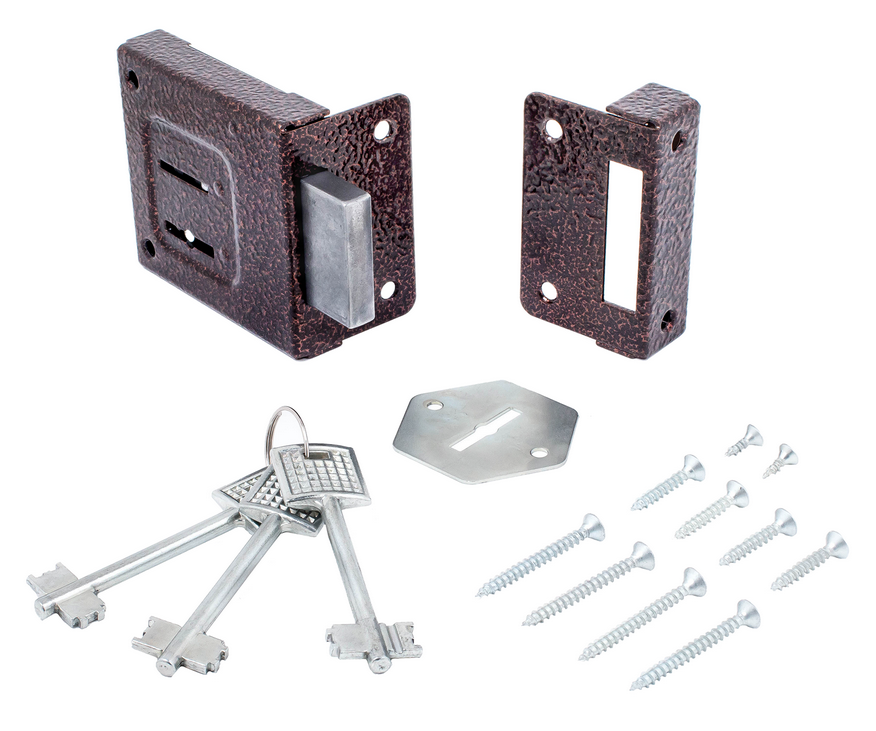 Замок накладной ПТИМАШ ЗН 4-1 дверной, металлический, цвет медь, размером 85×75х45мм / средства защиты