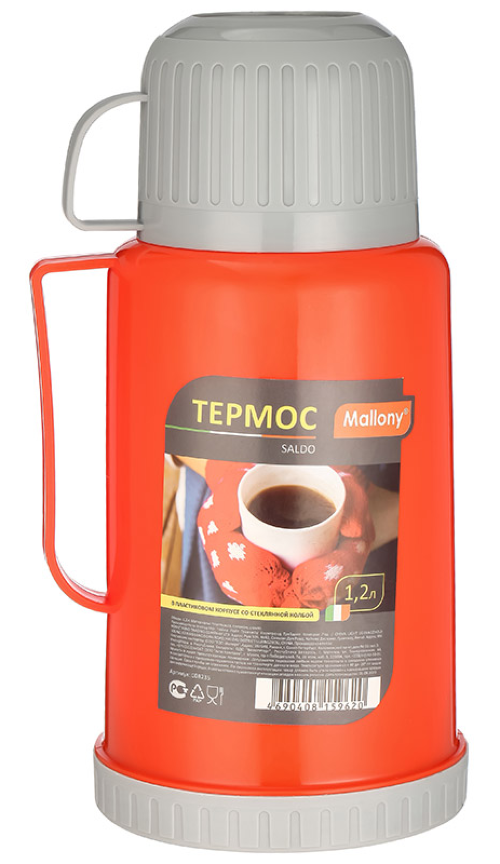 Термос Mallony / Маллони SALDO для напитков, из стекла и пластика, 1.2л / термопосуда
