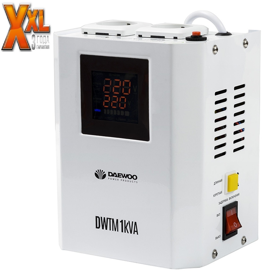 Стабилизатор напряжения DAEWOO / Дэу DW-TM1kVA настенный, цифровой, однофазный, 140-270В, погрешность 8%, 50Гц, IP20, 1кВт / электрика