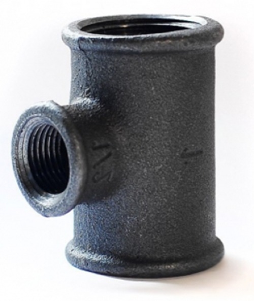 Тройник ДУ-20-15-20 для труб, чугунный, черный, внутренняя резьба диаметром 3/4 и 1/2дюйма / водоснабжение
