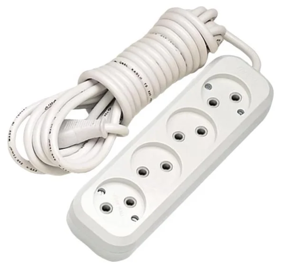 Удлинитель бытовой Makel / Макел без заземления, белый, 4 розетки, кабель ПВС, длина 5м, сечение 2×0.75мм², 10А, IP20 / электрика