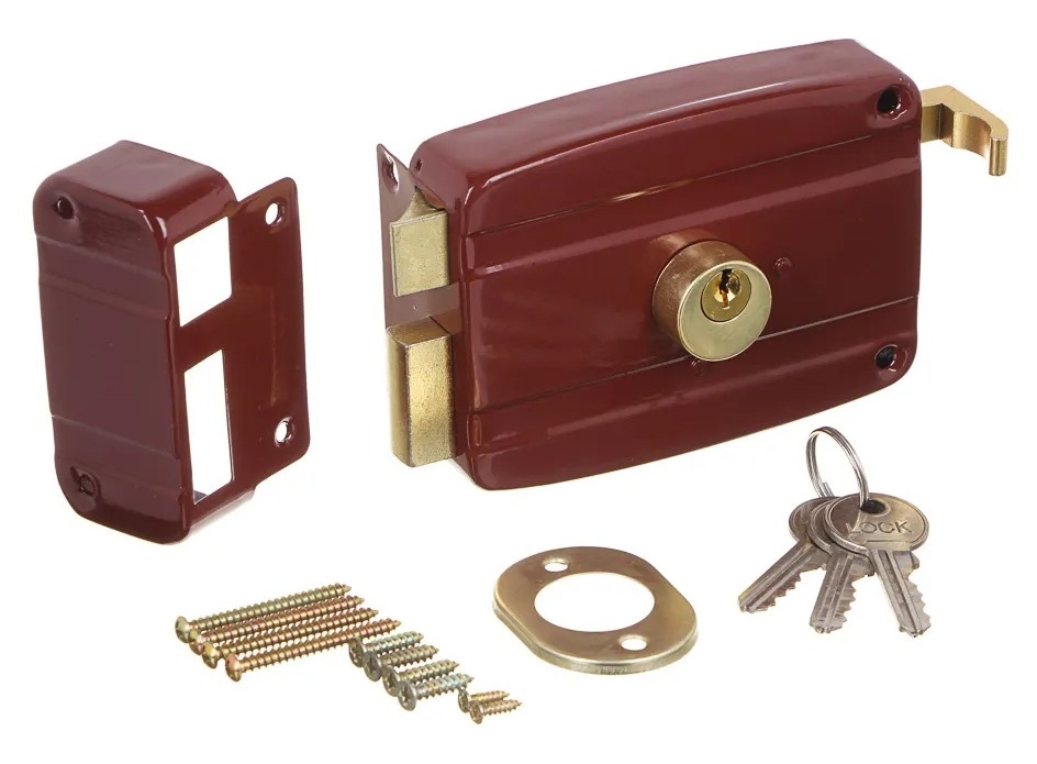 Замок накладной Ермак 157 дверной, металлический, цвет красный, размером 152×98х96мм / средства защиты