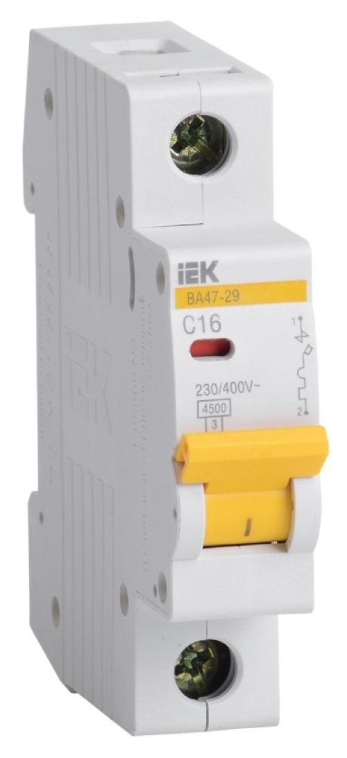 Автоматический выключатель IEK / ИЕК ВА47-29 однополюсной, в пластиковом корпусе, белый, 230-400В, 16А, 4.5кА, IP20 / электрика