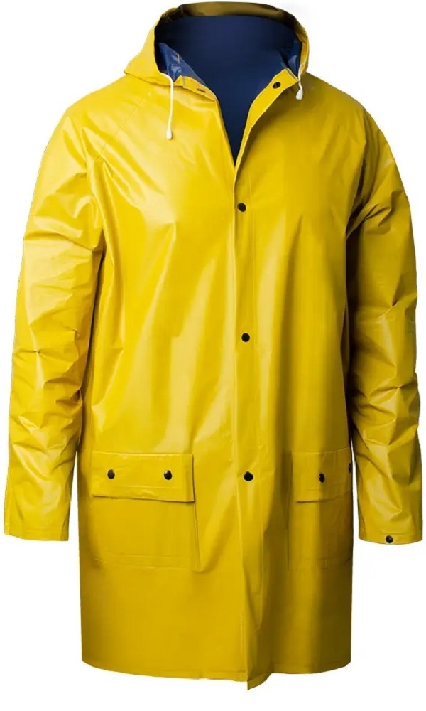 Дождевик Komfi / Комфи плащ особопрочный с капюшоном на кнопках, из ПВХ, желтый, 150мкм, 68×88см / спецодежда