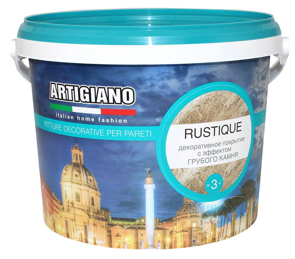 Декоративная штукатурка ARTIGIANO / Артиджано RUSTIQUE фактурная, с эффектом природного камня, для внутренних работ, акриловая, белая, 7.5л / строительные смеси