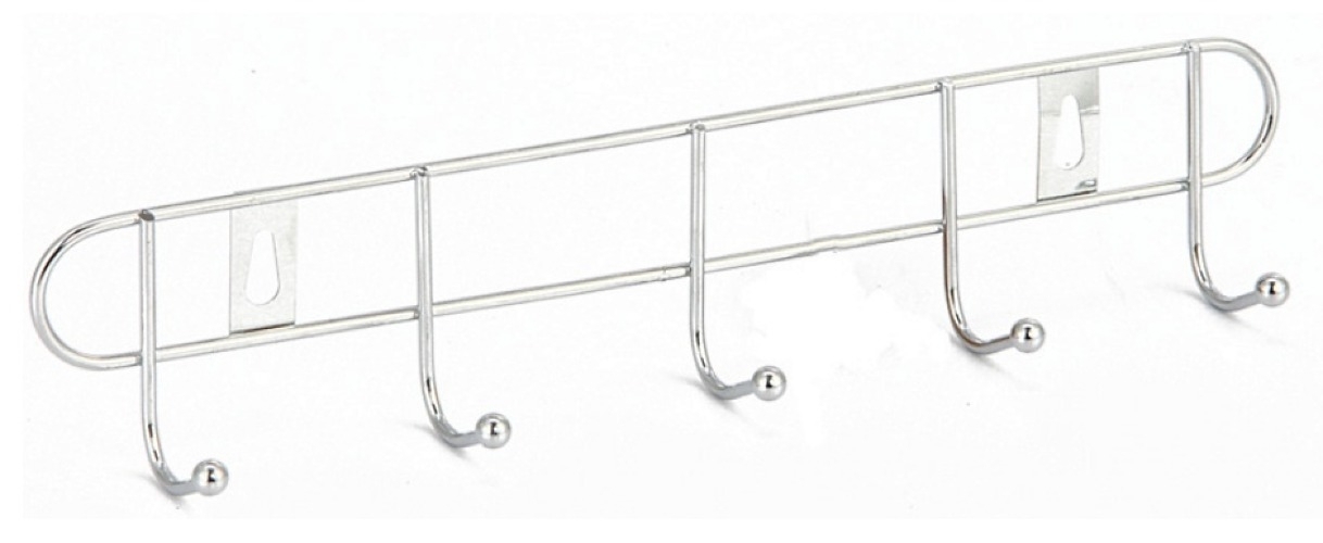 Вешалка настенная Fora / Фора для верхней одежды и головных уборов, 5 крючков, из металла, цвет хром, 265×55×40мм / товары для дома