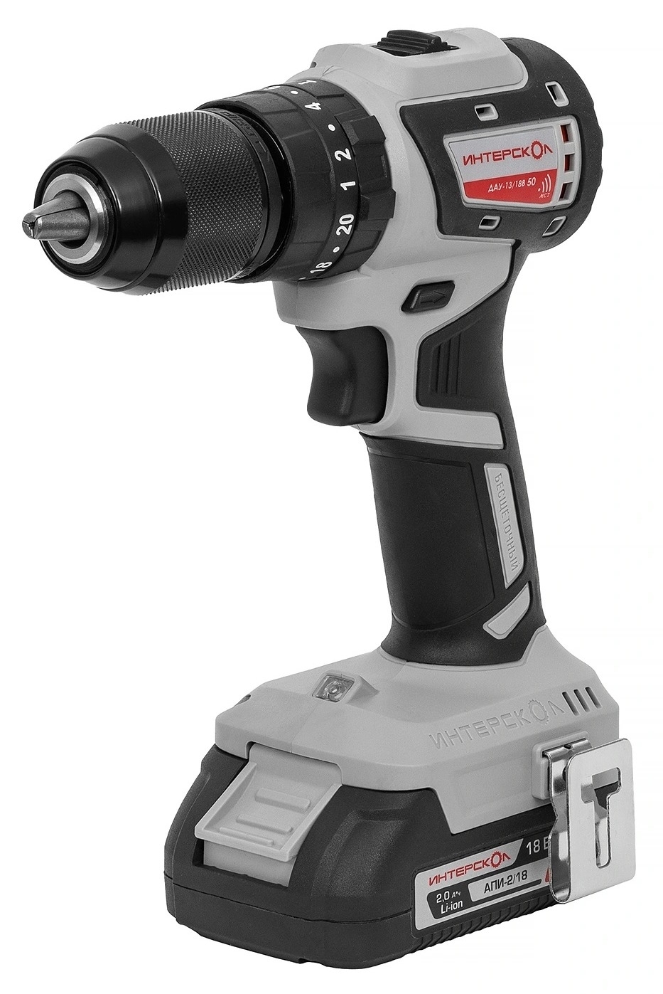 Дрель-шуруповерт аккумуляторная Интерскол ДАУ-13/18В 50 с 2 аккумуляторами в кейсе, 18В, Li-Ion 2А/ч, 50Нм, 2 скорости / электроинструмент