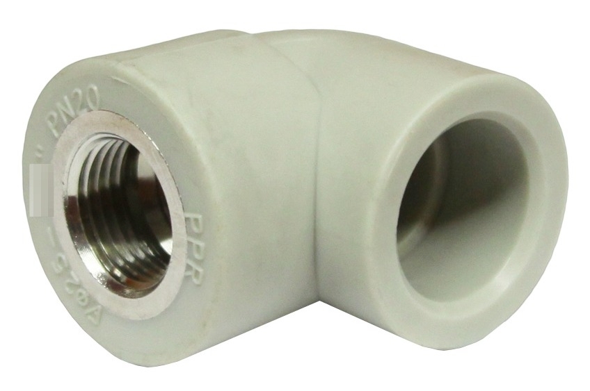 Угол сантехнический FV-Plast / ФВ-Пласт колено с внутренней металлической резьбой, полипропилен, серый, резьба 3/4дюйма, диаметр присоединения 25мм / водоснабжение