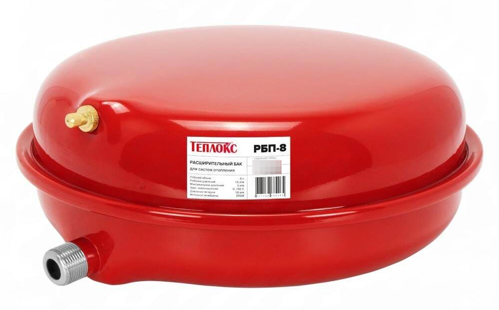 Расширительный бак Теплокс РБП-8 плоский для отопления, стальной, красный, 3/4дюйма, 8л / водоснабжение